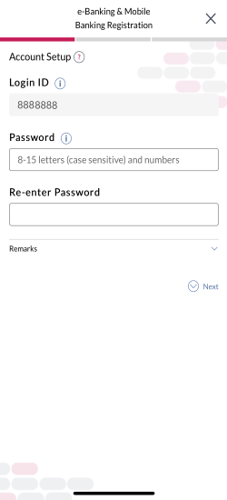 Screen of e-Banking Registration