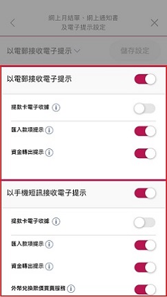 选择您所需的电子提示服务及接收渠道