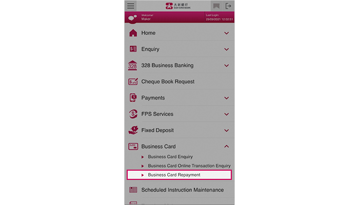 Log into 328 Business Mobile Banking and select Fixed Deposit > Fixed Deposit Creation.