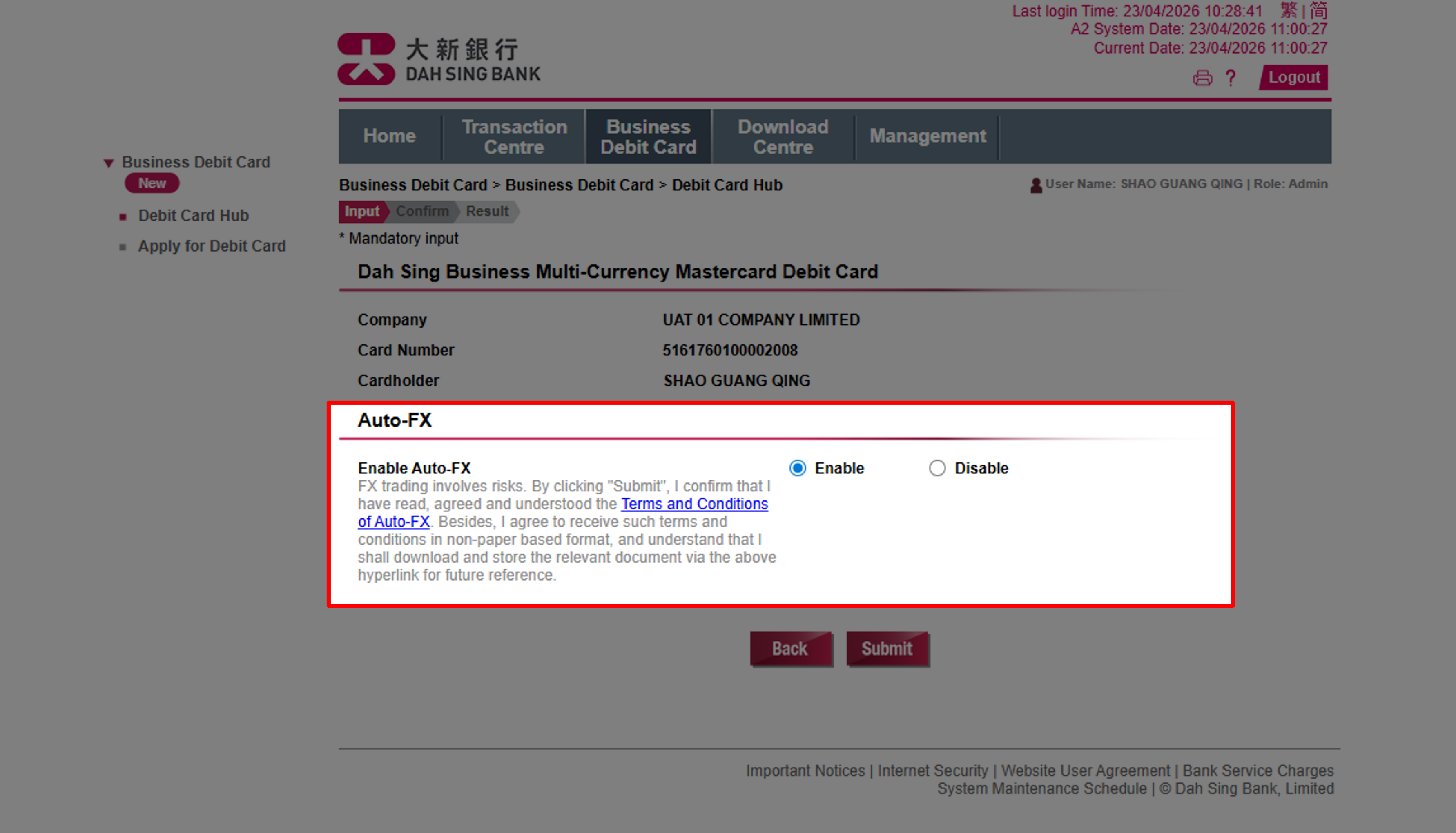 Enable Auto-FX (Via 328 Business e-Banking)